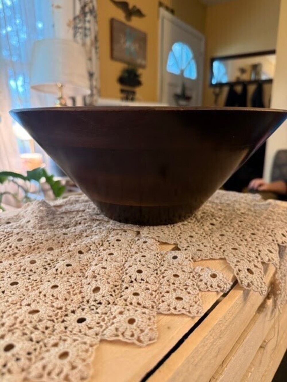Vintage MCM Vermillion Large Ozark Dark Walnut Serving Bowl
